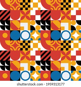 Seamless Bauhaus Abstract vector background. Retro geometric pattern. Simple shapes mosaic.