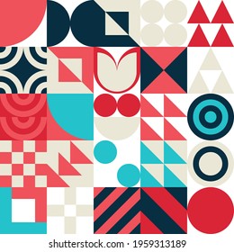 Seamless Bauhaus Abstract vector background. Retro geometric pattern. Simple shapes mosaic.