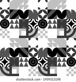 Seamless Bauhaus Abstract vector background. Retro geometric pattern. Simple shapes mosaic.