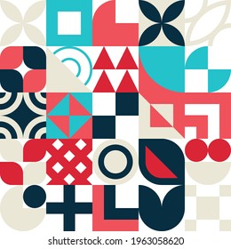 Seamless Bauhaus Abstract vector background. Retro geometric pattern. Simple shapes mosaic.