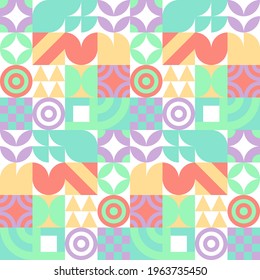 Seamless Bauhaus Abstract vector background. Retro geometric pattern. Simple shapes mosaic.