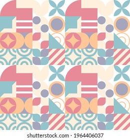 Fondo vectorial de Bauhaus sin foco. Patrón geométrico retro. Mosaico de formas simples.