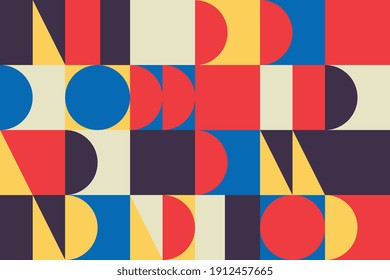 Seamless Bauhaus Abstract vector and neoplasticism design Pattern. Geometrical Shapes with Primary Color. For Background, print, art decoration, artwork, fashion industry and wallpaper.