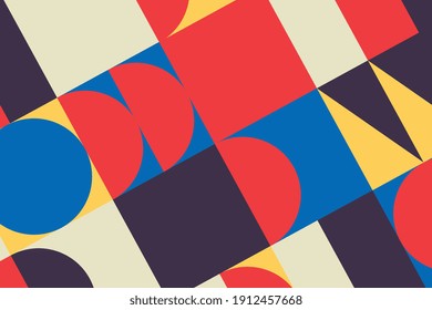 Patrón de diseño de vector y neoplasticismo sin fisuras de Bauhaus. Formas geométricas con color primario. Para fondo, impresión, decoración de arte, arte, industria de la moda y tapicería.