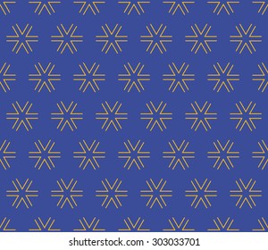 Seamless Bauhaus blue and yellow hexagonal outline triangle stars geometric pattern vector