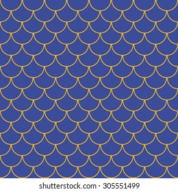 Seamless bauhaus blue and yellow vintage oriental sea waves pattern vector