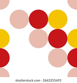Patrón de bauhaus sin fisuras de círculos rojos, amarillos y beige sobre fondo blanco