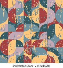 
Seamless Bauhaus vector pattern. Grunge texture, retro, light beige, dark red, gray-blue colors.