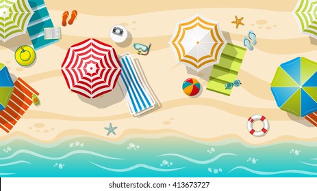 Seamless beach resort with colorful beach umbrellas, part 2 of 3