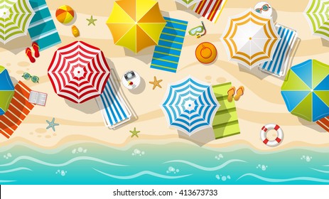 Seamless beach resort with colorful beach umbrellas, part 3 of 3