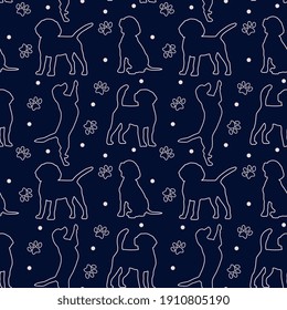 Seamless beagle pattern. Cartoon home pet, set of cute puppies for print, posters and postcard. Vector beagle  animal background. Funny little doggy seamless pattern