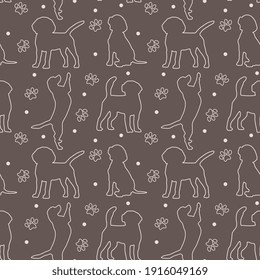 Seamless beagle pattern. Cartoon home pet, set of cute puppies for print, posters and postcard. Vector beagle  animal background. Funny little doggy seamless pattern