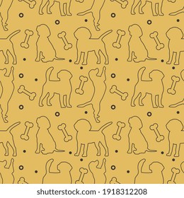 Seamless beagle pattern. Cartoon home pet, set of cute puppies for print, posters and postcard. Vector beagle  animal background. Funny little doggy seamless pattern