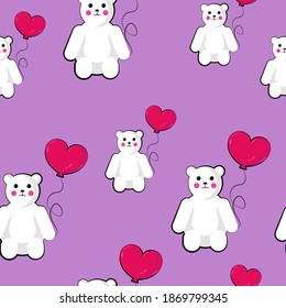 Seamless bear with a heart shaped balloon vector pattern
