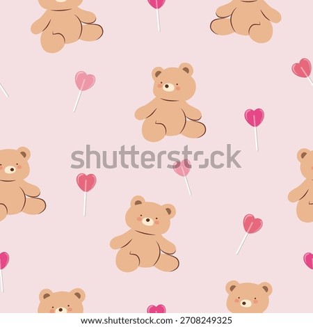 seamless bear with lollipop pattern , vector , illustration