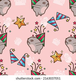Seamless bear loves Christmas party pattern