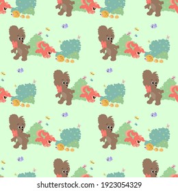 Seamless bear,dog,hedgehog pastel cartoon pattern, vector illustration.