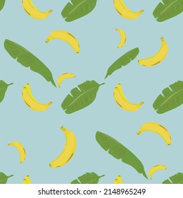 banana y hoja de plátano sin fisuras de color azul