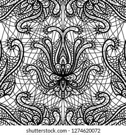 Seamless beautiful black lace pattern for fabric/wrapping paper design - vector illustration