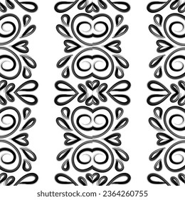 Seamless beautiful black and white line art batik ethnic dayak ornament pattern 