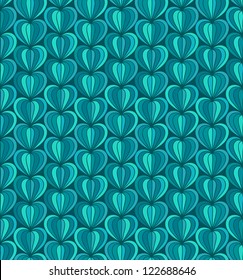 Seamless beautiful blue pattern with stylized hearts. Vector illustration
