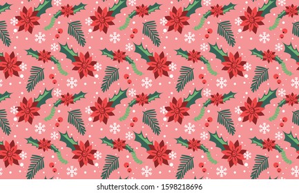 Seamless beautiful Christmas floral pattern, template for leaf floral wallpaper.