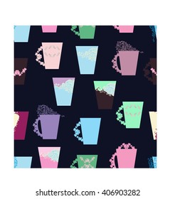 Seamless beautiful cups. Vector illustration. Time for cocoa and coffee. Vector background.