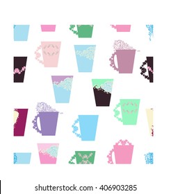 Seamless beautiful cups. Vector illustration. Time for cocoa and coffee. Vector background.