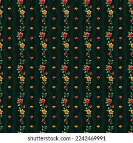 Seamless beautiful cute floral pattern on green background 