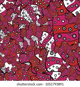 Seamless Beautiful fabric pattern. Black, purple and red on colors. Doodles cute pattern. Nice background. Vector - stock.