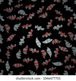 Seamless Beautiful fabric pattern. Doodles black, neutral and red on colors. Vector.
