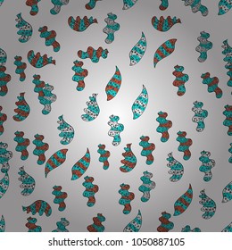 Seamless Beautiful fabric pattern. Doodles blue, black and white on colors. Vector.
