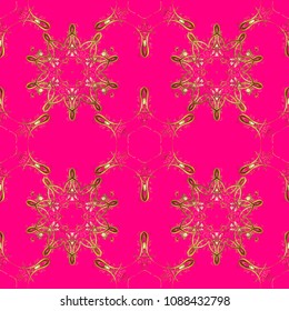 Seamless Beautiful fabric pattern. Doodles magenta, brown and beige on colors. Vector.