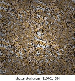 Seamless Beautiful fabric pattern. Doodles beige, black, white, gray and brown on colors. Vector.