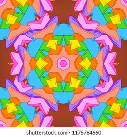 Seamless Beautiful fabric pattern. Doodles cute pattern. Orange, blue and pink on colors. Nice background. It can be used on wallpaper, mug prints, baby apparels, wrapping boxes etc. Vector - stock.