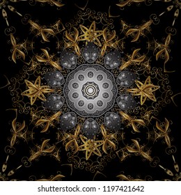 Seamless Beautiful fabric pattern. Doodles gray, brown and white on colors. Raster.
