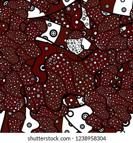 Seamless Beautiful fabric pattern. Doodles cute pattern. Red, white and black on colors. Nice background. Vector - stock.