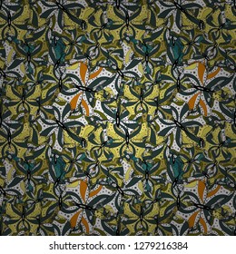 Seamless Beautiful fabric pattern. Doodles cute pattern. Yellow, white and green on colors. Nice background. Vector - stock.