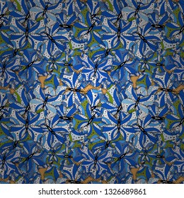 Seamless Beautiful fabric pattern. Doodles cute pattern. Nice background. Vector - stock. Black, blue and white on colors.