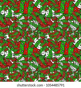 Seamless Beautiful fabric pattern. Green, black and red on colors. Nice background. Vector - stock. It can be used on wallpaper, mug prints, baby apparels, wrapping boxes etc. Doodles cute pattern.