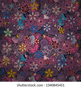 Seamless Beautiful fabric pattern. Nice background. Vector - stock. It can be used on wallpaper, mug prints, baby apparels, wrapping boxes etc. Doodles cute pattern. Pink, purple and black on colors.