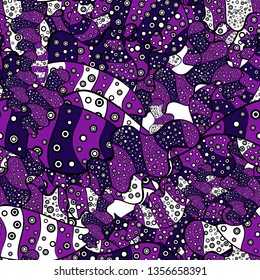 Seamless Beautiful fabric pattern. Nice background. Doodles cute pattern. It can be used on wallpaper, mug prints, baby apparels, wrapping boxes etc. Black, purple and blue on colors. Vector - stock.