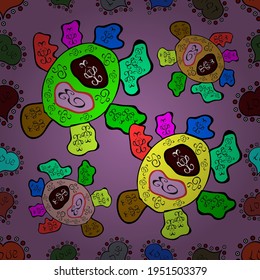 Seamless Beautiful fabric pattern. Nice background. Doodles cute pattern. Vector - stock. Black, green and purple on colors.