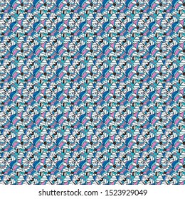 Seamless Beautiful fabric pattern. White, black and blue on colors. Nice background. It can be used on wallpaper, mug prints, baby apparels, wrapping boxes etc. Doodles cute pattern. Vector - stock.