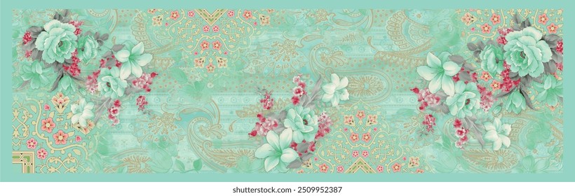 Seamless beautiful floral dupatta with leaves and texture
