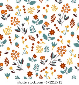 Bonito patrón floral impecable con hierbas y flores. Ilustración del vector