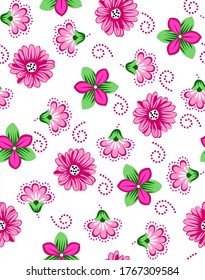 Seamless beautiful floral pattern with polka dot and white background