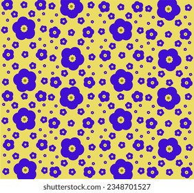 Seamless beautiful geometric modern flowers design, mixed violet and yellow colors for printing, wallpaper and background.