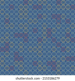 Seamless beautiful geometric pattern design. Abstract colorful circle pattern on blue background.