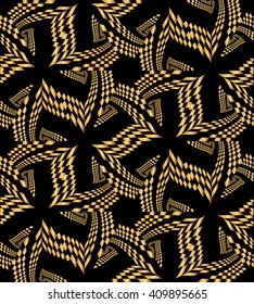 Seamless Beautiful Golden Polygonal Pattern on Black. Geometric Abstract Background.  Suitable for textile, fabric, packaging and web design. Vector Illustration.